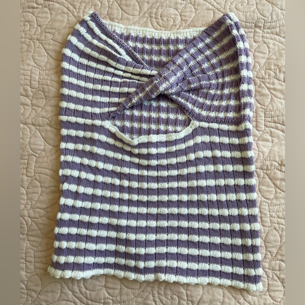 Purple Knitted Striped Tube Top